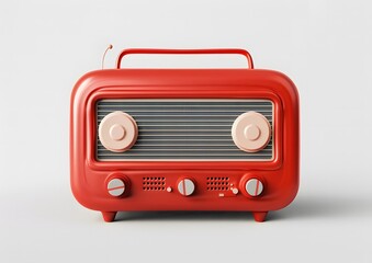 Red Retro Radio on a White Background