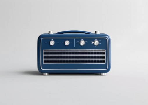  Retro Blue Radio on a White Background
