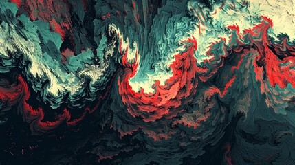 Energetic modern artistic design with captivating teal and red swirls flowing together in abstract background full of movement and vibrant colors