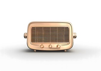 Shiny Gold Retro Radio on White Background