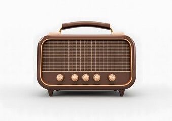 Shiny Gold Retro Radio on White Background