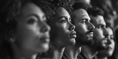 Obraz premium A group of individuals in a monochrome setting