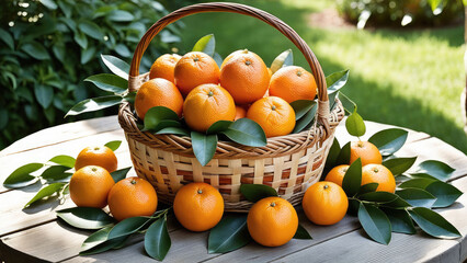 Basket of Freshly Picked Oranges