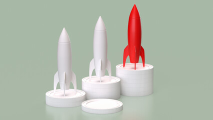 The rocket and coins for sci or Business concept 3d rendering.