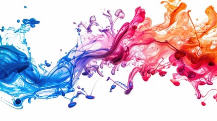 Abstract colorful ink swirls against a white background.