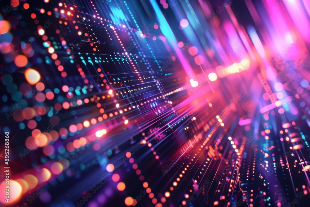 Poster abstract background of neon lights and bokeh.