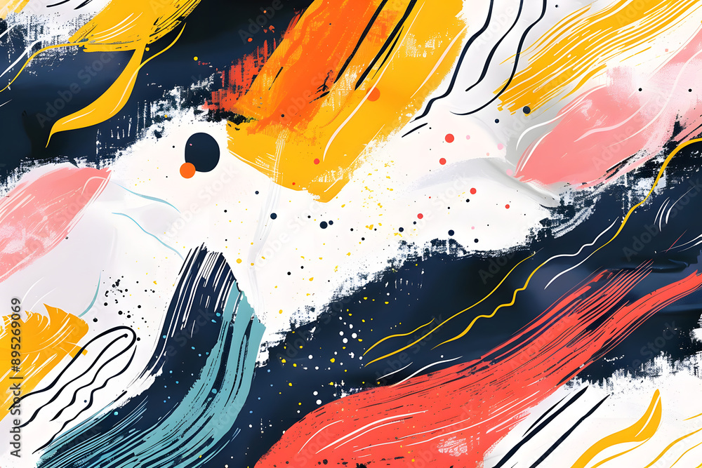 Poster abstract colorful background made of spots, brush strokes and lines. hendrow style
