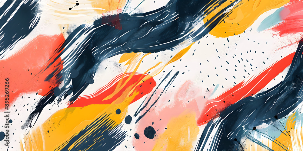 Poster abstract colorful background made of spots, brush strokes and lines. hendrow style