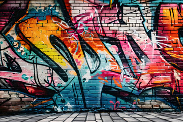 Obraz premium illustration of a wall with a lot of abstract graffiti. brick wall texture