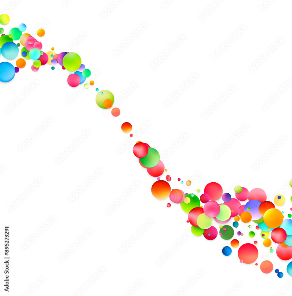 Poster a dynamic diagonal stream of vividly colored bubbles flows across a white background, suggesting mot