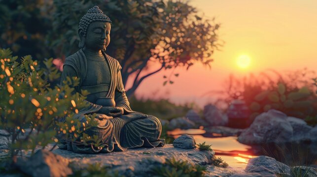 realistic 3d render buddha statue