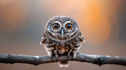A striking image of an owl perched on a branch, with a bokeh effect of glowing lights in the background, presenting a perfect blend of natural and artistic beauty.