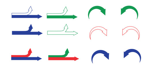 a set of multi-colored arrows showing the direction of movement
