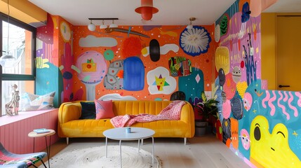 Modern Interior Design with Colorful Mural