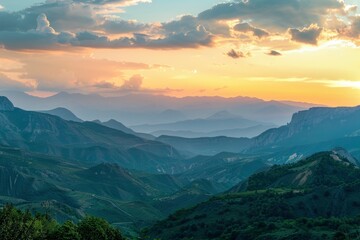 Beautiful mountain ranges at sunset. Zigana mountains view from Gumushane - Trabzon road. Black Sea geography. Northern Turkey - generative ai