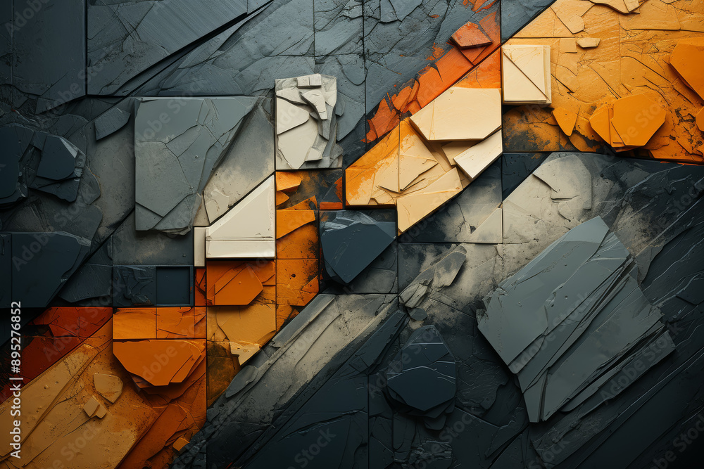Aufkleber An abstract collage of fragmented shapes and textures, inviting viewers to interpret and explore the artwork's hidden meanings. Concept of subjective perception and artistic ambiguity. Generative Ai.