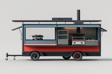 A vibrant food truck showcasing modern design, perfect for outdoor events and culinary experiences on the go.