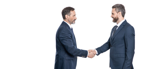 business deal. two businessmen handshaking after contract deal. successful agreement in business...