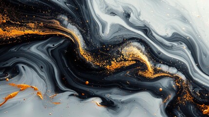 Obraz premium Abstract black and gold fluid art - generative ai