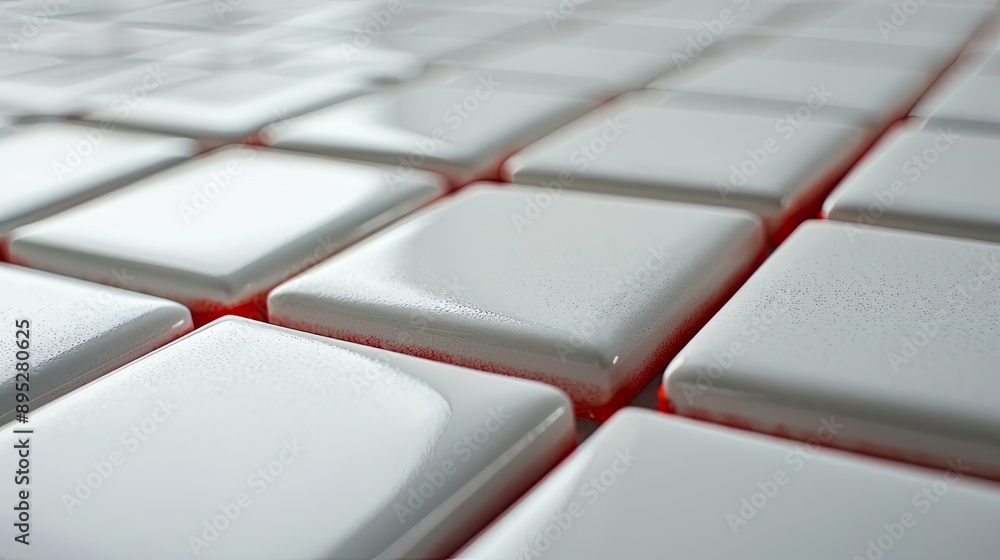 Poster white tiles with red grout lines. a close-up photo of shiny tiles that could be used for a website o
