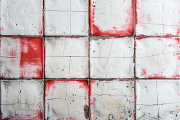 Cracked and faded red tiles. Perfect for a vintage or industrial design project.