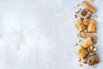 Tasty baklava on light background