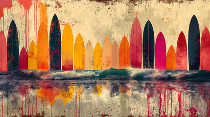 Vibrant Curtains Inspired by Australia's Surf Culture with Surfboards, Waves, and Beach Scenes