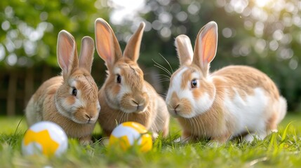 Obraz premium Rabbits involved in entertainment exercises, well-behaved and joyous