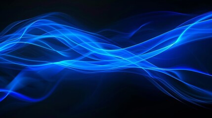 Fototapeta premium Elegant blue light beams dance across a dark background, producing a captivating energy show. The dynamic patterns create a modern design with a luminous glow