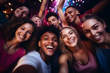 Fototapeta premium Close up of diverse friends taking a selfie during new years