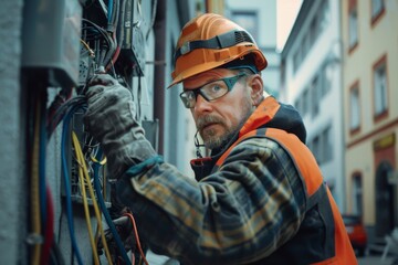 Electrician installing and repairing electrical wires