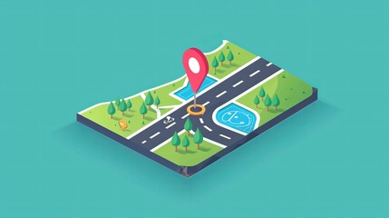 Empty asphalt road with a big Location map pin