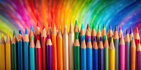 Colored pencils on abstract background in various colors, colored pencils, art supplies, drawing, creative