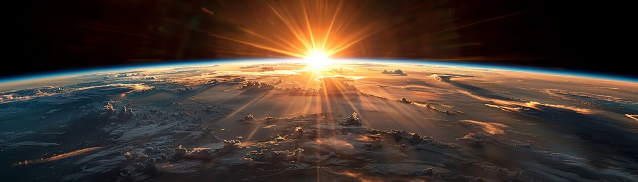 An artificial satellite captures the glorious moment of sunrise while orbiting planet Earth from space