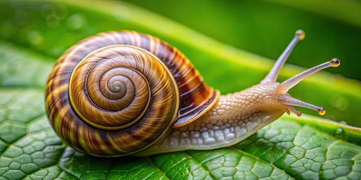 Closeup of Monachoides vicinus snail on Wildbetal leafbush leaf, snail, Monachoides vicinus, closeup, top view, Wildbetal leafbush