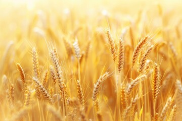 Fototapeta premium A close-up of golden wheat field. This image is perfect for use in agricultural projects, harvest celebrations, or for a background image.