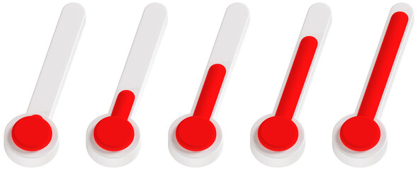 3D Render of thermometers showing warm temperatures, 3D Rendering of thermometers on a transparent background.
