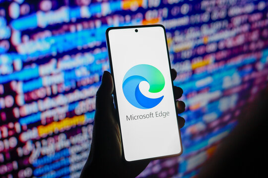 July 24, 2024, Paraguay. In this photo illustration, the web browser Microsoft Edge logo is displayed on a smartphone screen.