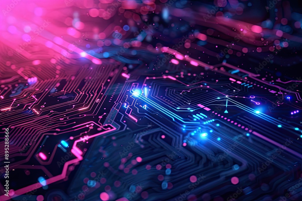 Poster abstract circuit board with glow. this image is perfect for representing technology, data, or the di