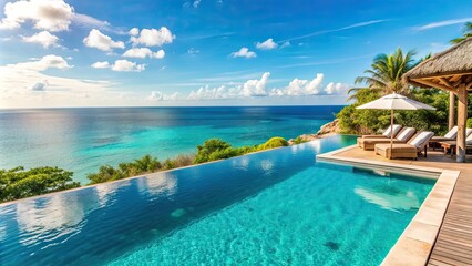 Fototapeta premium Luxurious resort with infinity pool overlooking ocean, luxury, resort, vacation, relaxation, travel, accommodation