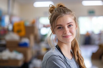 Young female volunteer at community center