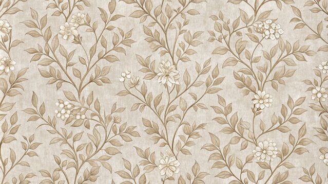 Beige grey vintage floral branch leaves seamless pattern on fabric wallpaper, beige, grey, vintage, floral, branch