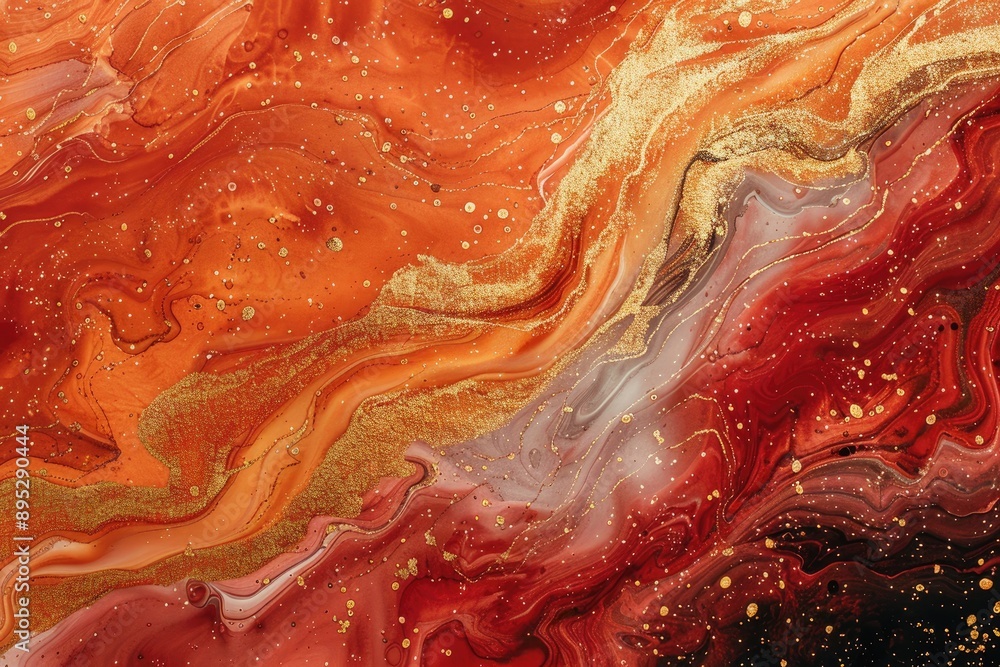 Poster abstract red and gold liquid marble. perfect for use as a background or design element.