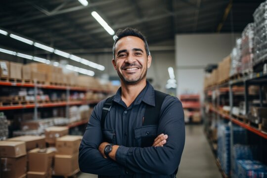 Portrait of a happy salesman in hardware store