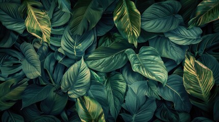Fototapeta premium Abstract Green Tropical Leaf Texture Background in Vintage Dark Tone for Desktop Wallpaper