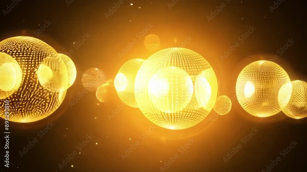 Poster golden spheres of energy move in perfect synchronicity undulating and pulsing with a sense of purpos