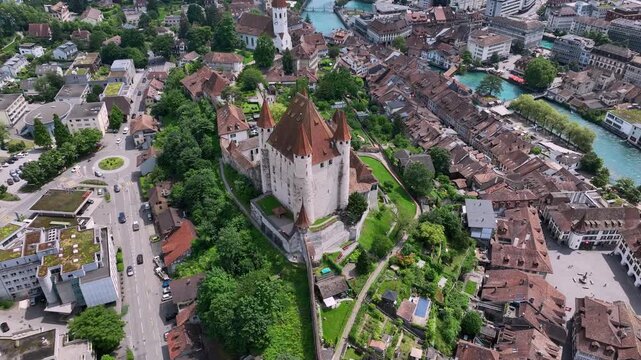 Flying Over The Old Town, Thun, Switzerland, Aerial View