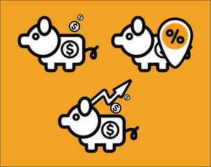 Piggy bank showing increasing dollar sign savings and interest rate