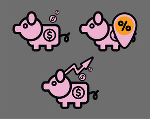 Piggy bank showing increasing dollar sign savings and interest rate