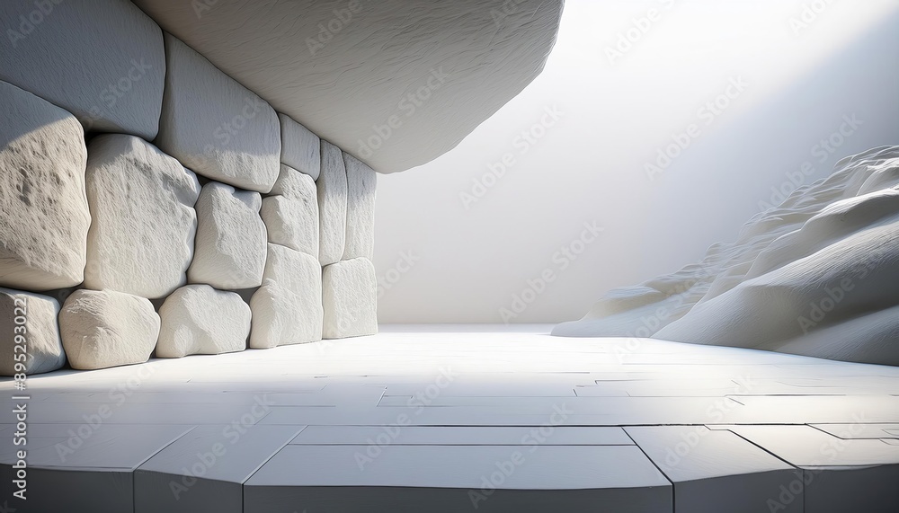 Poster 3d abstract white background featuring natural architecture stone texture, ideal for showcasing prod